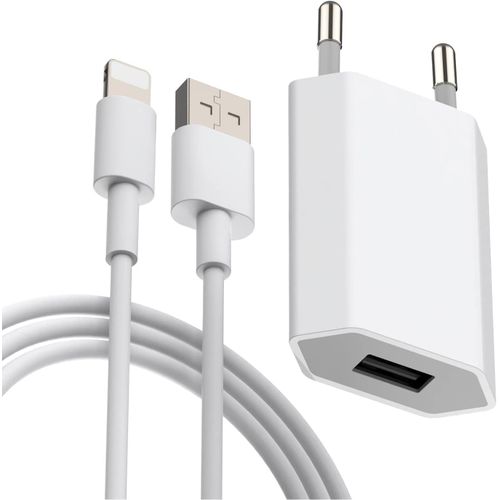 Chargeur Pour Iphone 8, 6, 6s, 7, 7 Plus, 10, Xr, Xs, Se, Ipod Touch 5g, Max Adaptateur Telephone Connecteur Avec 2m Câble Usb Prise 5v1a (Blanc)