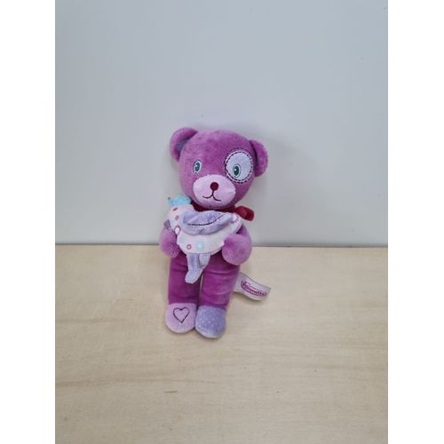 Doudou Ours Violet Oiseau Pommette