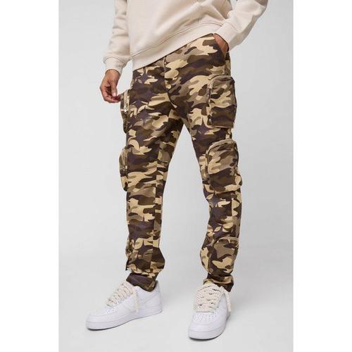 Pantalon Cargo Slim À Poches Multiples Et Imprimé Camouflage Homme - Marron - 32, Marron