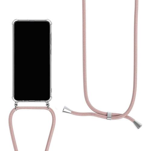 Coque Avec Collier Pour Oneplus 6, Transparent Tpu Silicone Bumper Case Avec Smartphone Tour De Cou Lanière En Corde Réglable Étui Pour Téléphone Portable, Rose Or