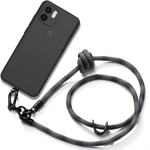 Coque Bandoulière Pour Xiaomi Redmi A1+/A2+ - Silicone Antichoc Noir Avec Bandoulière Gris - E.F.Connection