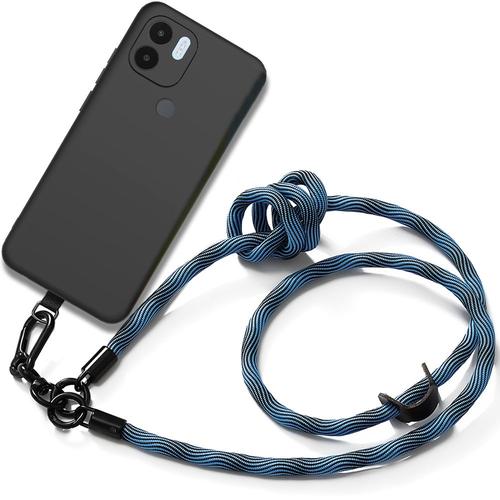 Coque Cordon Pour Xiaomi Redmi A1 Plus/A2 Plus - Silicone Noir Antichoc Avec Cordon Amovible Bleu - E.F.Connection