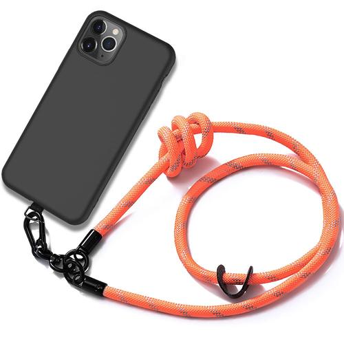 Coque Cordon Pour Iphone 11 Pro Max - Silicone Antichoc Anti-Rayures Noir Avec Cordon Amovible Orange - E.F.Connection