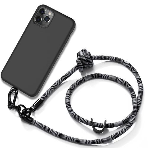 Coque Bandoulière Pour Iphone 11 Pro Max - Silicone Souple Noir Avec Bandoulière Robuste Gris - E.F.Connection