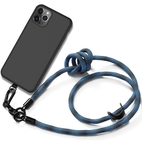 Coque Cordon Pour Iphone 11 Pro Max - Silicone Antichoc Noir Avec Cordon Détachable Bleu - E.F.Connection