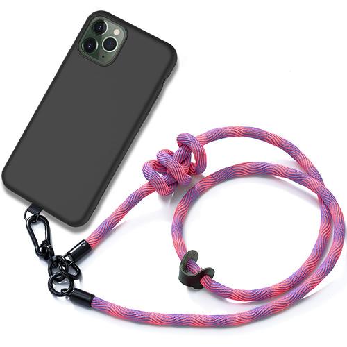 Coque Cordon Pour Iphone 11 Pro - Silicone Noir Antichoc Avec Cordon Rose - E.F.Connection