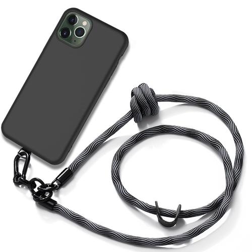 Coque Bandoulière Pour Iphone 11 Pro - Silicone Antichoc Noir Avec Bandoulière Gris - E.F.Connection