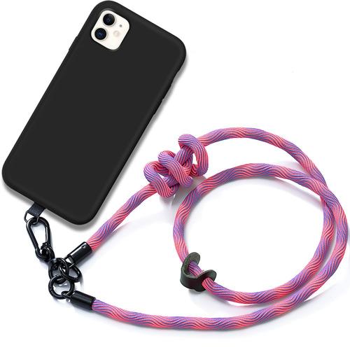 Coque Cordon Pour Iphone 11 Silicone Antichoc Anti-Rayures Noir Avec Cordon Rose - E.F.Connection