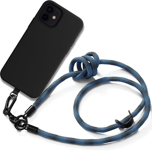 Coque Cordon Pour Iphone 12 Protection Silicone Noir Avec Cordon Détachable Bleu - E.F.Connection