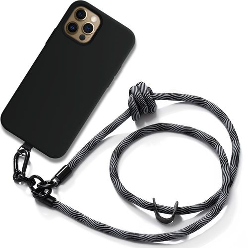 Coque Cordon Pour Iphone 12 Pro Max - Silicone Antichoc Noir Avec Cordon Robuste Gris - E.F.Connection