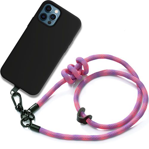 Coque Cordon Pour Iphone 12 Pro Silicone Liquide Noir Antichoc Avec Cordon Détachable Rose - E.F.Connection