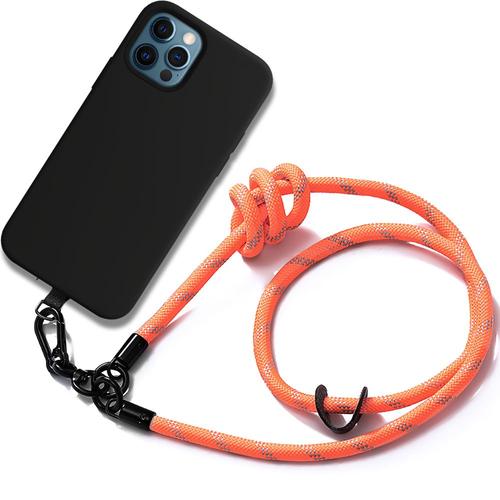 Coque Cordon Pour Iphone 12 Pro Silicone Slim Noir Avec Cordon Robuste Orange - E.F.Connection