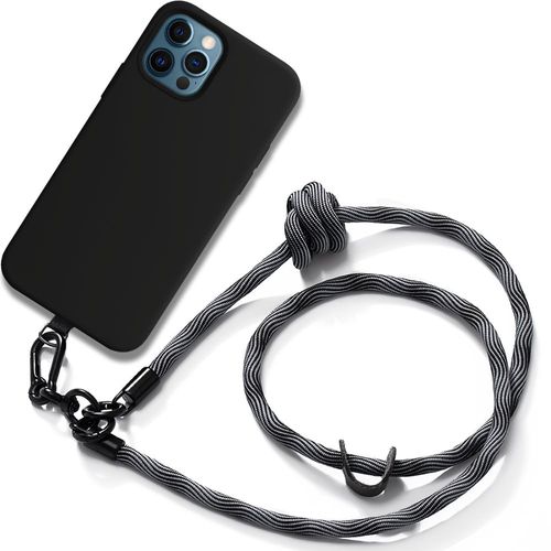 Coque Cordon Pour Iphone 12 Pro Silicone Antichoc Noir Avec Cordon Gris - E.F.Connection