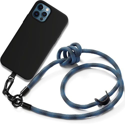 Coque Cordon Pour Iphone 12 Pro Silicone Antichoc Noir Avec Cordon Robuste Bleu - E.F.Connection