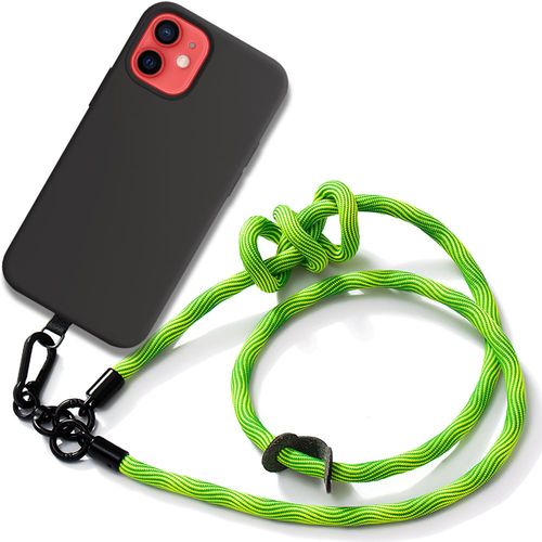 Coque Bandoulière Pour Iphone 12 Mini - Silicone Antichoc Noir Avec Bandoulière Vert - E.F.Connection
