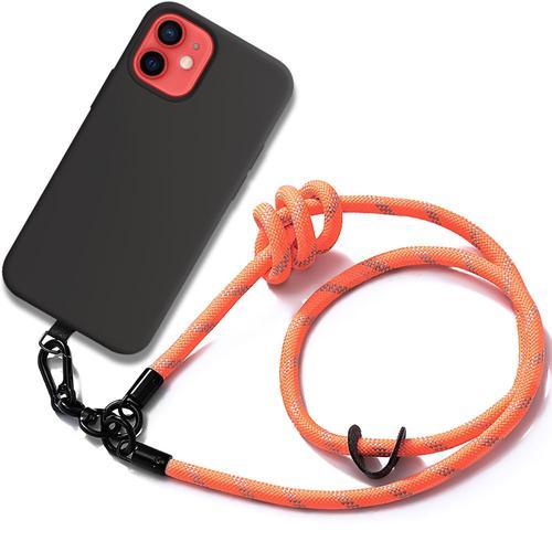 Coque Bandoulière Pour Iphone 12 Mini - Silicone Slim Noir Avec Bandoulière Orange - E.F.Connection