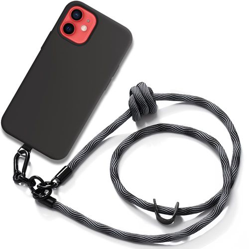 Coque Cordon Pour Iphone 12 Mini - Silicone Anti-Rayures Noir Avec Cordon Gris - E.F.Connection