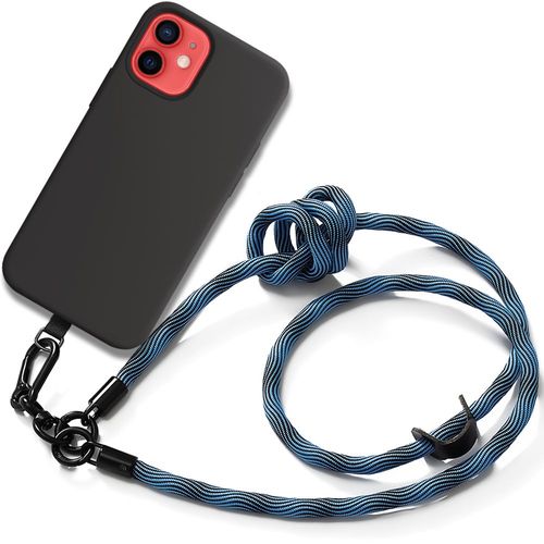 Coque Cordon Pour Iphone 12 Mini - Silicone Antichoc Noir Avec Cordon Robuste Bleu - E.F.Connection