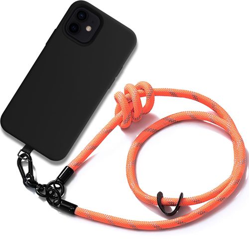 Coque Bandoulière Pour Iphone 12 Silicone Antichoc Anti-Rayures Noir Avec Bandoulière Robuste Orange - E.F.Connection