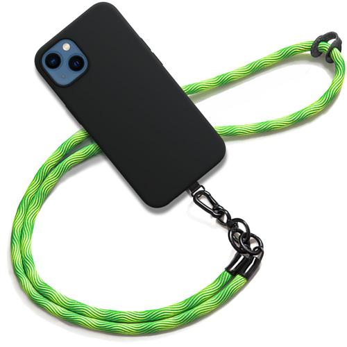 Coque Cordon Pour Iphone 13 Mini - Silicone Noir Antichoc Avec Cordon Amovible Vert - E.F.Connection
