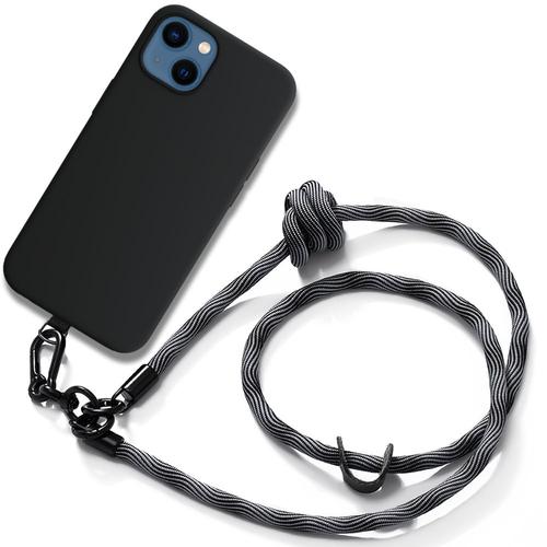 Coque Lanière Pour Iphone 13 Silicone Noir Antichoc Anti-Rayures Avec Lanière Détachable Gris - E.F.Connection