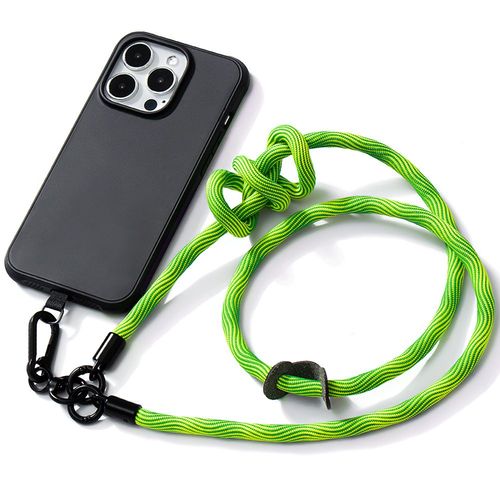 Coque Cordon Pour Iphone 14 Pro - Silicone Noir Anti-Rayures Avec Cordon Démontable Vert - E.F.Connection