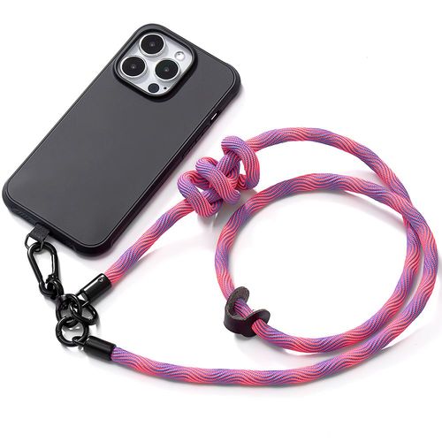 Coque Cordon Pour Iphone 14 Pro - Silicone Antichoc Noir Avec Cordon Robuste Rose - E.F.Connection