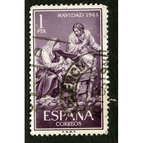 Timbre Oblitéré Espana, Correos, Navidad 1961, 1 Pta