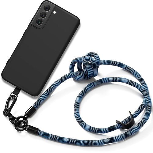 Coque Cordon Pour Samsung Galaxy S22+ / S22 Plus Silicone Noir Anti-Rayures Avec Cordon Bleu - E.F.Connection