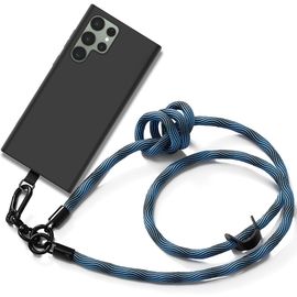 Coque Cordon Pour Samsung Galaxy S23 Ultra - Silicone Noir Antichoc Avec Cordon En Bleu - E.F.Connection