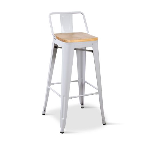 Kosmi - Tabouret Style Industriel Blanc Mat Et Assise En Bois Clair - Hauteur 76 Cm