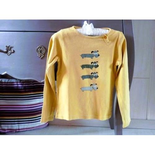 T-Shirt Fille Okaidi 6 Ans Jaune Moutarde Motif Chien Tbe