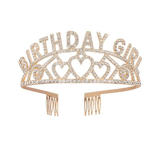 Diadème Métal Birthday Girl Or Rose Strass