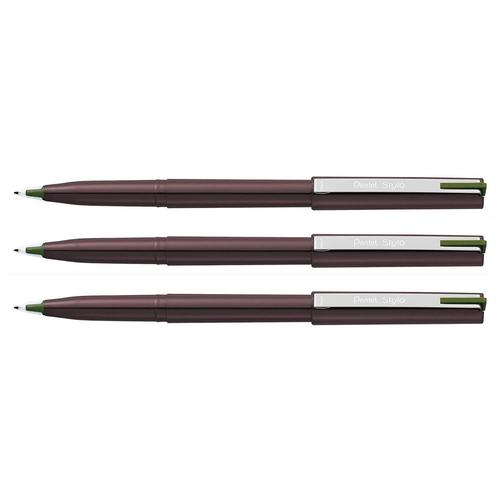 Pentel Lot De 3 Feutres À Plume Plastique Pentel Stylo Jm20 Vert Olive