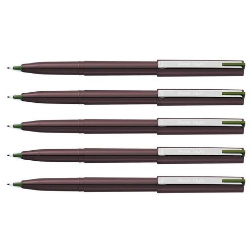 Pentel Lot De 5 Feutres À Plume Plastique Pentel Stylo Jm20 Vert Olive