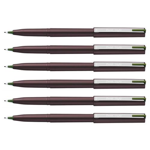 Pentel Lot De 6 Feutres À Plume Plastique Pentel Stylo Jm20 Vert Olive