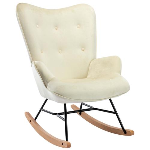 Fauteuil À Bascule Rocking Chair Bouton Décoratif En Tissu Velours Crème Confortable Et Design Fab10073