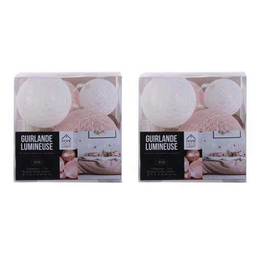 Guirlande Lumineuse Boules Colorées 10 Leds Multi-Tailles (Lot De 2)