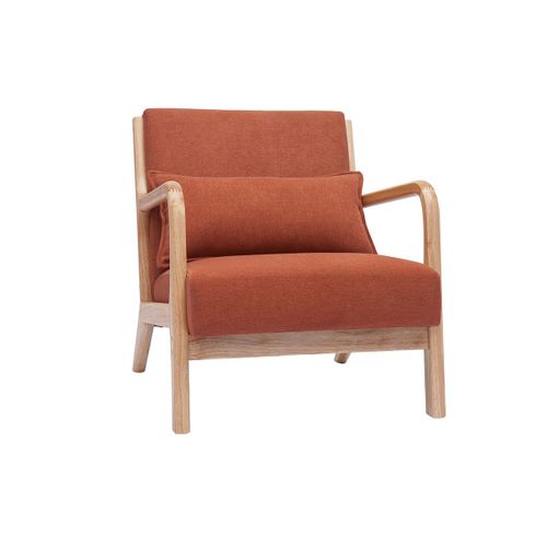 Fauteuil Scandinave En Tissu Effet Velours Terre Brûlée Et Bois Clair Massif Derry