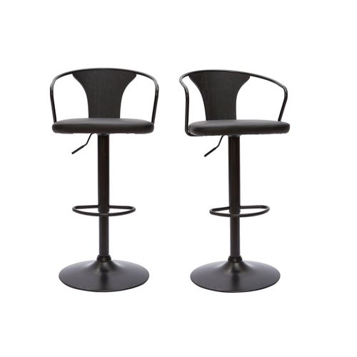 Tabourets De Bar Industriels Réglables Noirs (Lot De 2) Beckett