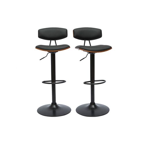 Tabourets De Bar Design Réglables Noir Et Bois Foncé (Lot De 2) Vasco