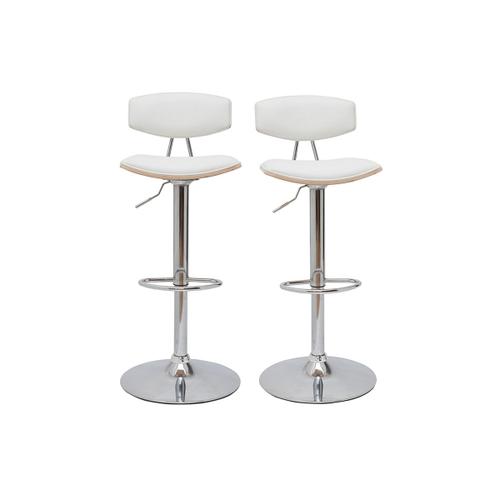 Tabourets De Bar Design Réglables Blanc Et Bois Clair (Lot De 2) Vasco