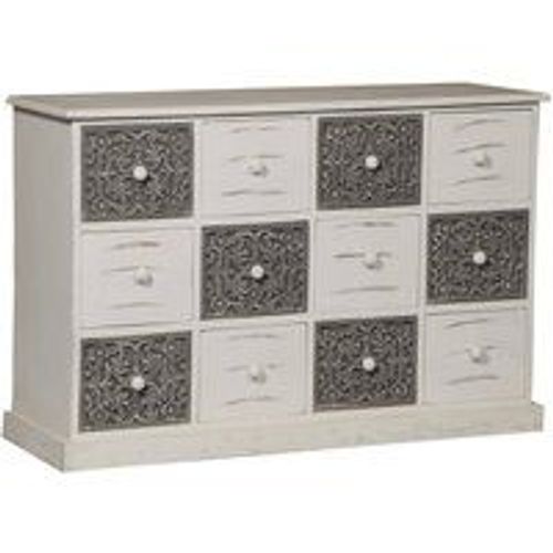 Commode 12 Tiroirs Changmay Bois Gris Et Blanc