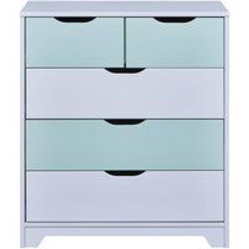 Commode 5 Tiroirs Bois Massif Gris Et Vert Sauge Prati