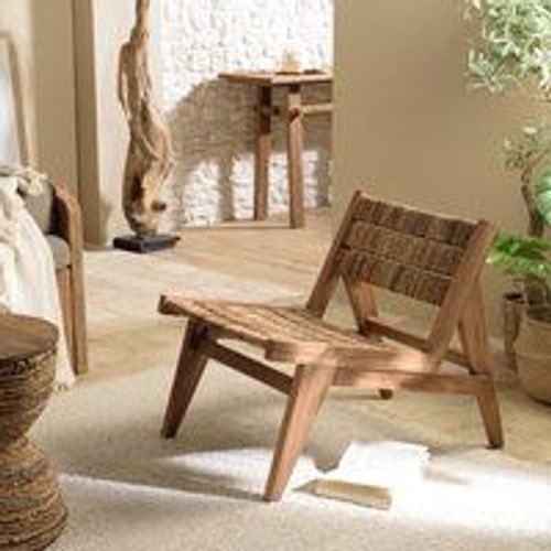 Alida Fauteuil Lounge En Bois De Teck Recyclé Assise En Tissage