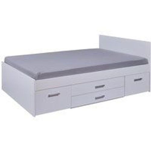 Lit Double Multi-Rangements Ranya 140x200 Blanc Et Tables De Chevet Encastrables