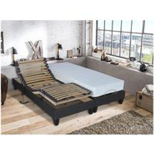 Lit Relaxation 100% Latex 5 Zones + Sommier Tissu Gris Déco Lattes Flexibles Avec Réglage Fermeté Au Niveau Lombaire