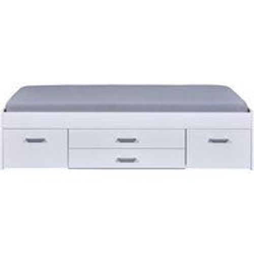 Lit Simple Multi-Rangements Ranya 90x200 Blanc Et Table De Chevet Encastrable
