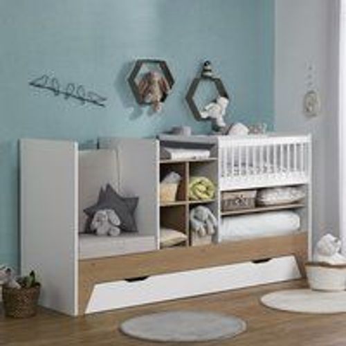 Lit Bébé Évolutif Combiné Blanc & Bois Ecrin