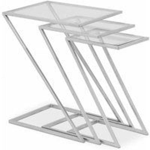 Lot De 3 Tables Basses Gigognes Métal Et Verre Transparent Zoeva